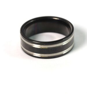 Δαχτυλίδι Ανδρικό Black with Double Silver Lines μεταλλικό ατσάλι