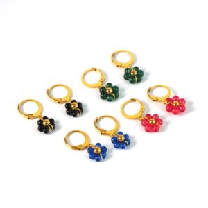 Κρίκοι σκουλαρικιών Beaded Flower ανοιγόμενοι χρυσοί μεταλλικοί ατσάλι 31x17mm/σετ