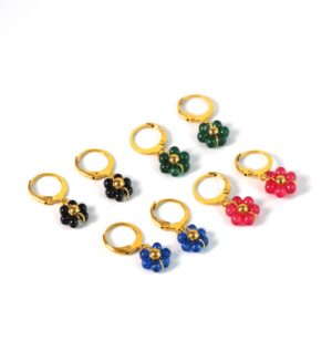 Κρίκοι σκουλαρικιών Beaded Flower ανοιγόμενοι χρυσοί μεταλλικοί ατσάλι 31x17mm/σετ