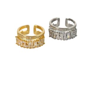 Δαχτυλίδι Piza Rectangle & Parallel Line Zircons ζιργκόν ανοιγόμενο ατσάλι 17mm