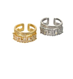 Δαχτυλίδι Piza Rectangle & Parallel Line Zircons ζιργκόν ανοιγόμενο ατσάλι 17mm