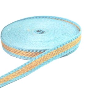 Κορδέλα λινάτσα Φυσικό-Baby Blue με 3 λωρίδες 13mm/10 μέτρα