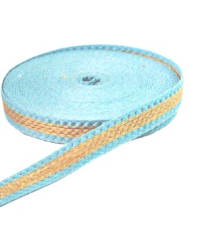 Κορδέλα λινάτσα Φυσικό-Baby Blue με 3 λωρίδες 13mm/10 μέτρα