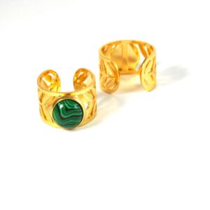 Δαχτυλίδι Leafs & Malachite χρυσό ανοιγόμενο ατσάλι 18mm