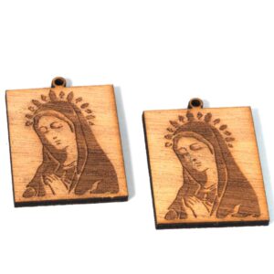 Φυλαχτό Παναγία κάθετο παραλληλόγραμμο φυσικό ξύλινο κρεμαστό 46x35mm