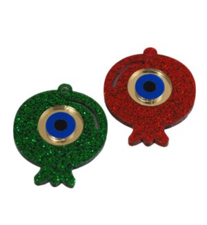Ρόδι glitter plexiglass με ματάκι χρυσό-μπλέ-μαύρο plexiglass κρεμαστό 49x41mm