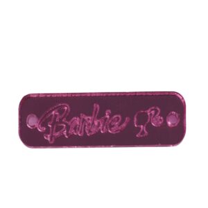 Ταυτότητα Barbie με κεφάλι ρόζ μεταλλικό χρώμα plexiglass σύνδεσμος 33x10mm