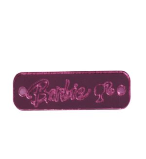 Ταυτότητα Barbie με κεφάλι ρόζ μεταλλικό χρώμα plexiglass σύνδεσμος 33x10mm