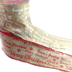 Κορδέλα Merry Christmas φαρδιά με ευχές υφασμάτινη 67mm/μέτρο