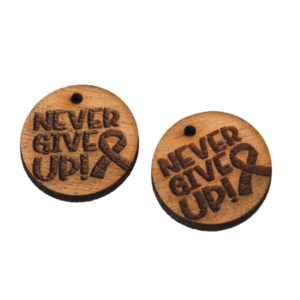 Never Give Up! με «Σύμβολο κατά του καρκίνου του μαστού» στρογγυλό πλακέ φυσικό ξύλινο κρεμαστό 26.5mm