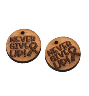 Never Give Up! με «Σύμβολο κατά του καρκίνου του μαστού» στρογγυλό πλακέ φυσικό ξύλινο κρεμαστό 26.5mm