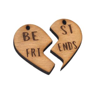 Καρδιά best friend διπλή φυσικό ξύλινο κρεμαστό 36x40mm/σετ