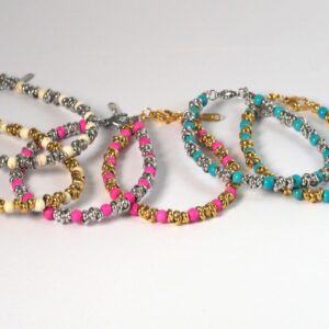 Αλυσίδα βραχιόλι μεταλλική ατσάλι με Braided Rondelles 4mm & Χάντρες Χαολίτη 4mm και επέκταση αλυσίδας ατσάλι 180-210mm