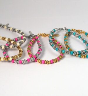 Αλυσίδα βραχιόλι μεταλλική ατσάλι με Braided Rondelles 4mm & Χάντρες Χαολίτη 4mm και επέκταση αλυσίδας ατσάλι 180-210mm