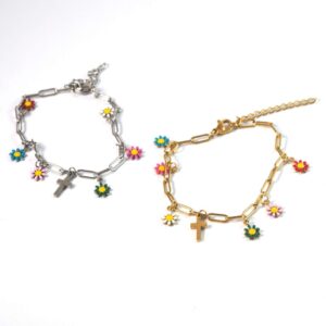 Αλυσίδα βραχιόλι Cross & Daisies τύπου Paperclip λεπτή πλακέ 3mm και επέκταση αλυσίδας ατσάλι 170-210mm