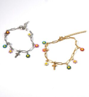 Αλυσίδα βραχιόλι Cross & Daisies τύπου Paperclip λεπτή πλακέ 3mm και επέκταση αλυσίδας ατσάλι 170-210mm