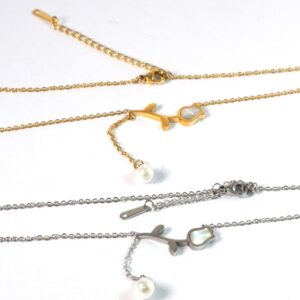 Κολιέ Tulipe & Pearl σε αλυσίδα ατσάλι 1.5mm μήκους 43cm και επέκταση 5cm