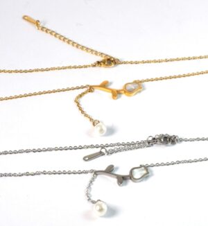 Κολιέ Tulipe & Pearl σε αλυσίδα ατσάλι 1.5mm μήκους 43cm και επέκταση 5cm
