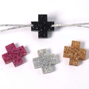 Σταυρός τετράγωνος μικρός με glitter plexiglass σύνδεσμος 15.5x14.5mm
