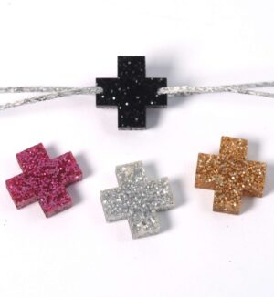 Σταυρός τετράγωνος μικρός με glitter plexiglass σύνδεσμος 15.5x14.5mm