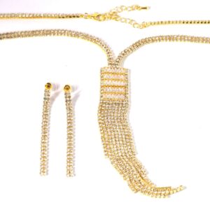 Σέτ κολιέ-σκουλαρίκια Golden Magnificent Sparkle Trims with clear chrystals μεταλλικό 60cm και επέκταση 70mm