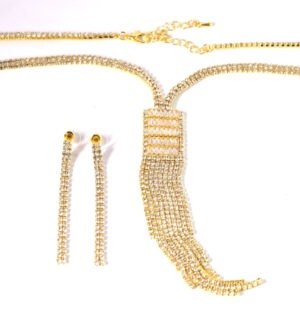 Σέτ κολιέ-σκουλαρίκια Golden Magnificent Sparkle Trims with clear chrystals μεταλλικό 60cm και επέκταση 70mm
