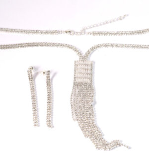 Σέτ κολιέ-σκουλαρίκια Silver Magnificent Sparkle Trims with clear chrystals μεταλλικό 60cm και επέκταση 70mm