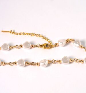 Κολιέ White Irregular Pearls 7x8mm χρυσό μεταλλικό ατσάλι μήκος 41cm και επέκταση 50mm
