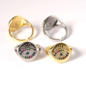 Δαχτυλίδι Sun Eye with Colorful Zircons μεταλλικό ανοιγόμενο ατσάλι 17mm