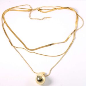 Σταγόνα μεγάλη ακρυλική κρεμαστή 32x18mm σε Τριπλή αλυσίδα χρυσή ατσάλι (2 Στρογγυλές Φίδι 1.4mm & 1 Πλακέ Φίδι) μήκους 40cm και επέκταση 60mm
