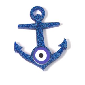 Άγκυρα με μάτι μπλέ ηλεκτρίκ glitter plexiglass κρεμαστό 55x44mm