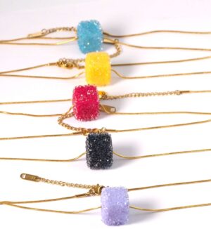 Κολιέ Sugar Cube με αλυσίδα χρυσή ατσάλι φίδι 1mm μήκους 40cm και επέκταση 5cm