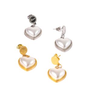 Σκουλαρίκια καρφωτά  Hearts & Pearls  μεταλλικά ατσάλι 30x17mm/σετ