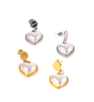 Σκουλαρίκια καρφωτά  Hearts & Pearls  μεταλλικά ατσάλι 30x17mm/σετ