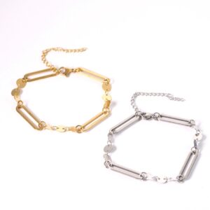Αλυσίδα βραχιόλι Paperclip & Δίσκους πλακέ 6mm και επέκταση αλυσίδας ατσάλι 170-220mm