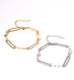 Αλυσίδα βραχιόλι Paperclip & Δίσκους πλακέ 6mm και επέκταση αλυσίδας ατσάλι 170-220mm