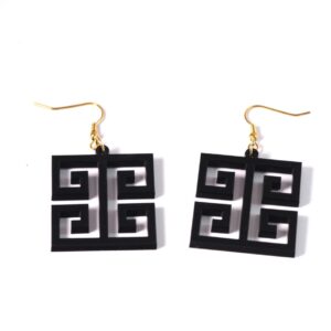Σκουλαρίκια γάντζοι Meander Black plexiglass χρυσοί μεταλλικοί ατσάλι 61x34mm/σέτ