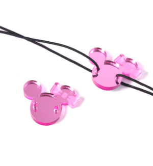 Minnie με φιόγκο ρόζ μεταλλικό χρώμα plexiglass σύνδεσμος 22x28mm