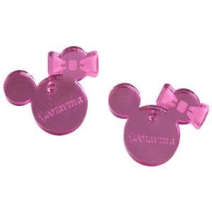 Minnie με φιόγκο ροζ μεταλλικό χρώμα plexiglass κρεμαστό με το δικό σας όνομα 22x28mm/30 τμχ