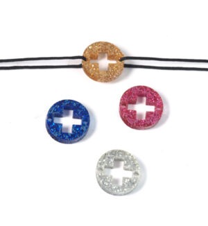 Στρογγυλό με σταυρό διάτρητο glitter plexiglass σύνδεσμος 16.5x18.5mm