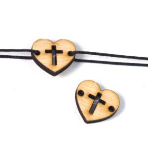 Καρδούλα με σταυρό ξύλινος σύνδεσμος 16.5x18.5mm