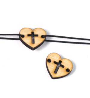 Καρδούλα με σταυρό ξύλινος σύνδεσμος 16.5x18.5mm
