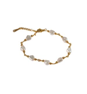 Βραχιόλι White Irregular Pearls 7x8mm χρυσό μεταλλικό ατσάλι μήκος 16cm και επέκταση 50mmm