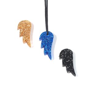 Φτερό πλακέ μικρό Glitter plexiglass κρεμαστό 22x11mm