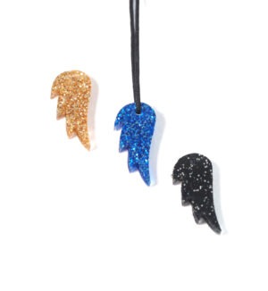 Φτερό πλακέ μικρό Glitter plexiglass κρεμαστό 22x11mm