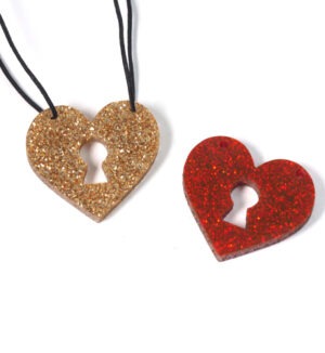Καρδιά με κλειδαριά  Glitter  plexiglass κρεμαστό 31x36mm