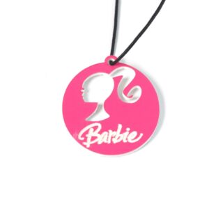 Barbie με διάτρητο κεφάλι baby pink-λευκό plexiglass στρογγυλό κρεμαστό 38x36mm