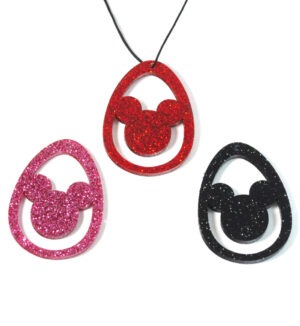 Αυγό με Mickey Mouse  διάτρητο μεταλλικό  χρώμα glitter plexiglass  κρεμαστό 56x42mm