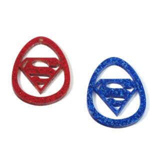 Αυγό με Superman διάτρητο  μεταλλικό χρώμα glitter κρεμαστό 56x42mm