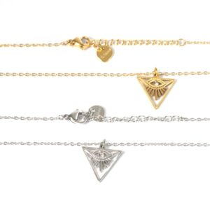 Κολιέ Triangle Evil Eye με διάφανο ζιργκόν 15x15mm αλυσίδα ατσάλι 1.5mm μήκους 41cm και επέκταση 50mm